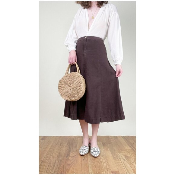 Vintage 100% Linen High Or Low Rise Midi Skirt A-line Full Romantic Quiet Luxury - Picture 8 of 8